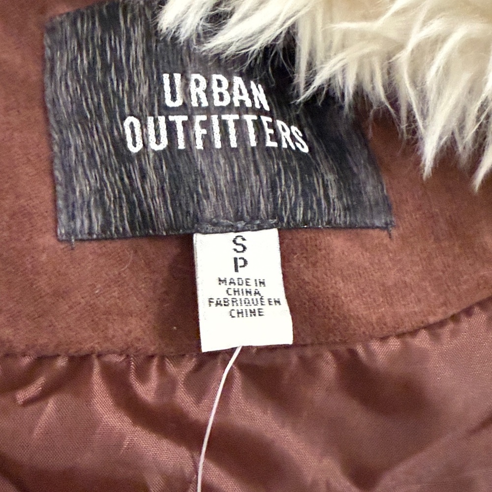 Urban Outfitters Brown Vest with Floral Embroidery and Cream Faux Fur - Picture 2 of 6